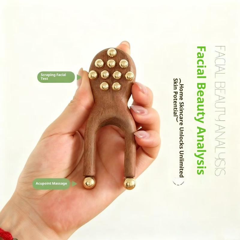 12 Kupferperlen Guasha Gesichtsmassagegerät Sandelholzgriff Faszienlifting Gesicht Manuelles Massagegerät Antistatisch Froschform Handheld