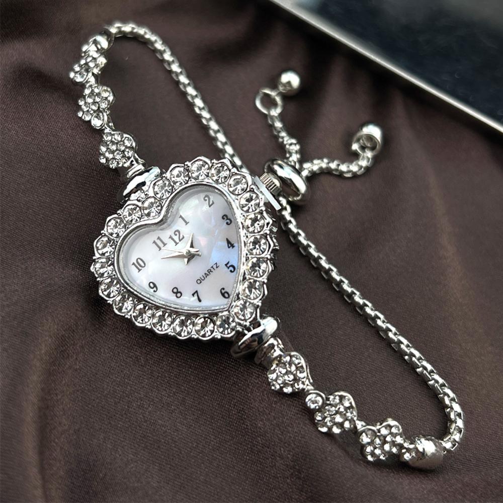 New Fashion Heart-shaped Ribbon-Strap Diamond-Studded Flower Watch for Women with Adjustable Bracelet