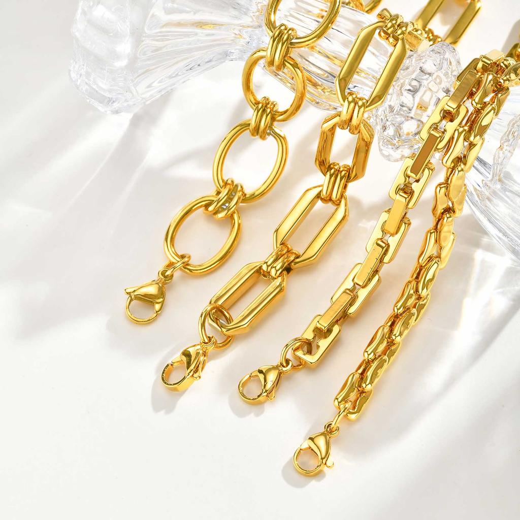 Stainless Steel Chunky Chain Bracelet for Women, Adjustable Geometric Link Wrist Chain Bracelet,  Gold Plated Waterproof Jewelry