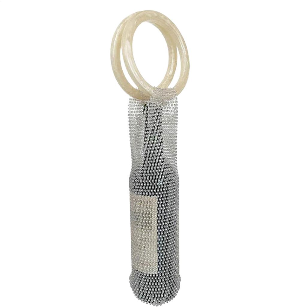 Stylish Resin Handle Wine Pouch Mesh And Embedded Rhinestones Bottle Holder Versatile Insulation Cup Bag For Shipping
