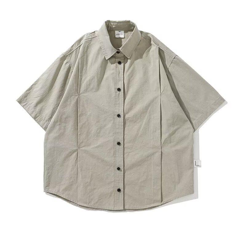 

Рубашка с короткими рукавами в стиле ретро в гонконгском стиле, мужская летняя японская свободная рабочая одежда, повседневная куртка с рукавами пять четвертей M хаки
