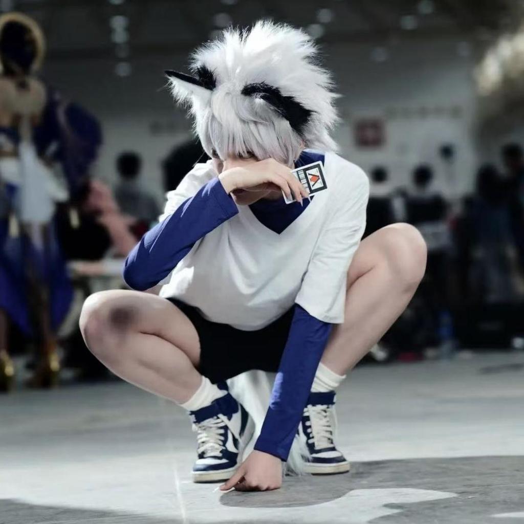 Wetrose Disponibile Costumi Cosplay di Killua Zoldyck Hunter × X Hantaa Kirua Zaoldyeck T-shirt Set Completo Parrucca Halloween Natale Nuovo
