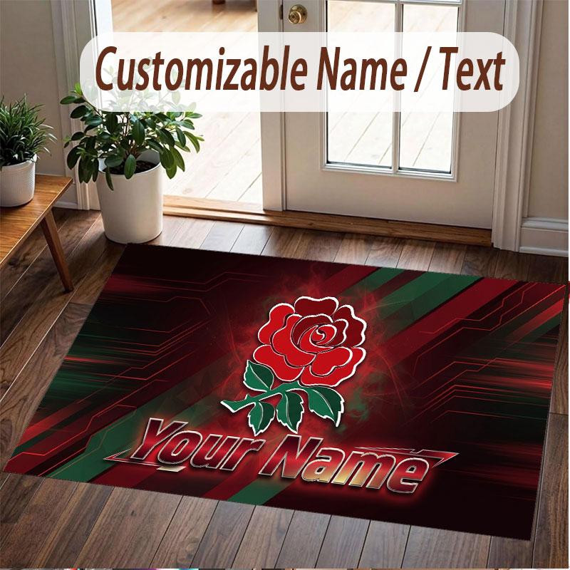 Custom Rug England Rugby Pattern Print Name Text Soft Non‑Slip Floor Carpet for Home Indoor Decoration