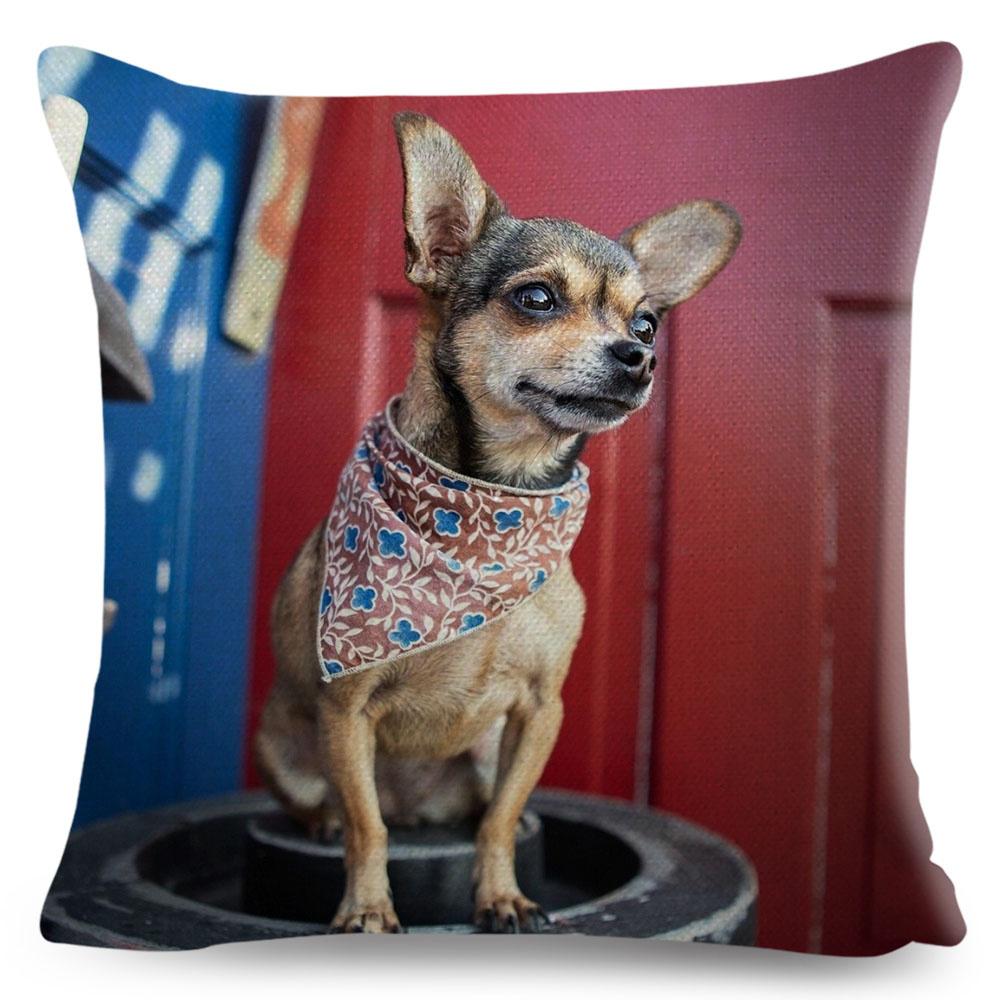Cute Little Dog Chihuahua Cushion Cover Decor Lovely Pet Animal Pillowcase Polyester Throw Pillow Case for Sofa Home Car 45x45cm