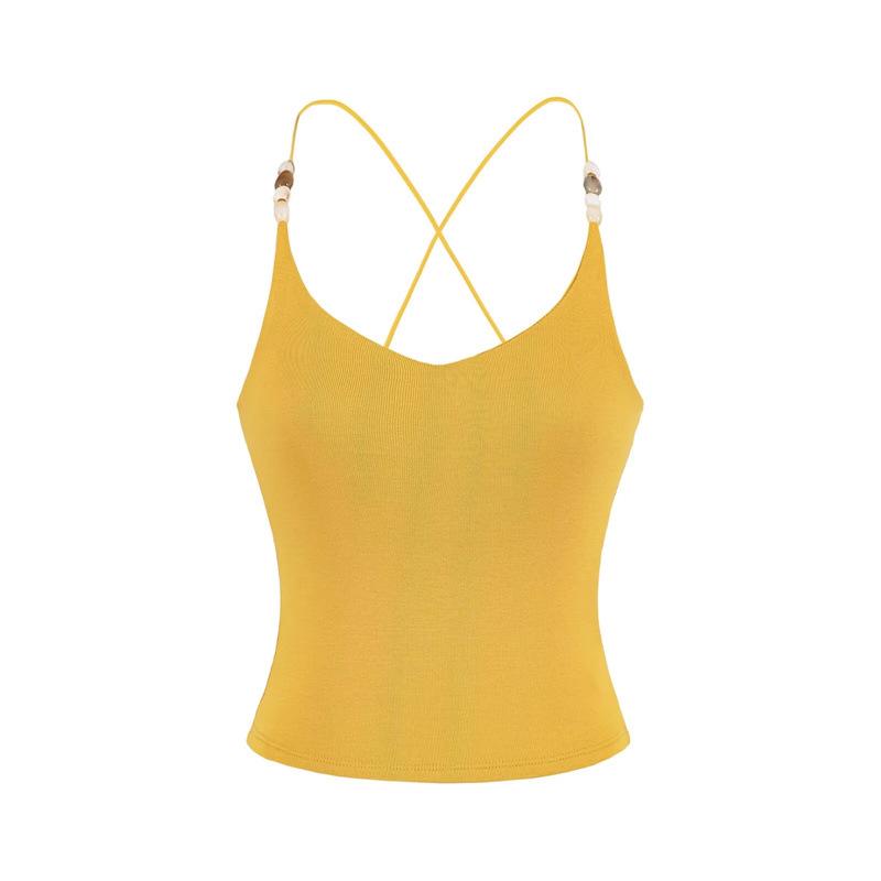 Beaded Patchwork Korean Camisole: Women s Slim Fit Stretchy Vest, Flattering Sexy Style. Small