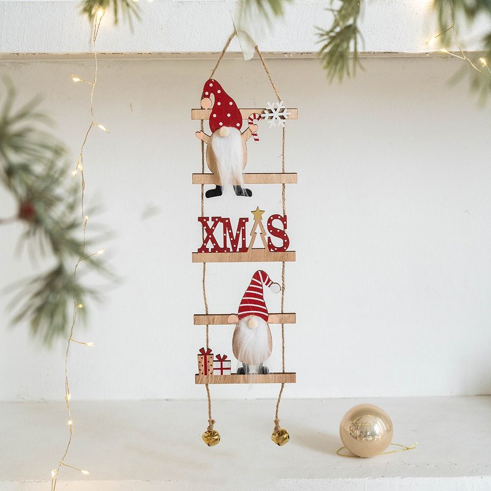 Cartoon Climbing Ladder Santa Claus Pendants with Bells Merry Christmas Decor Hotel Office Decor
