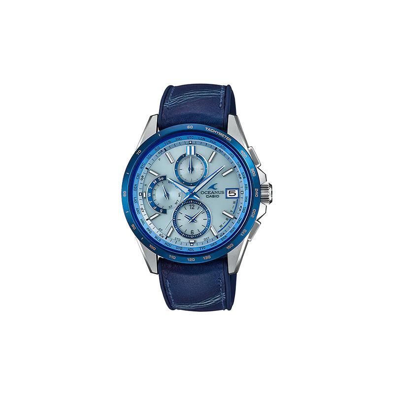 Casio OCEANUS series - disc multi-function pointer, quartz movement, leather strap, Japanese and Korean watch, men s watch, blue OCW-T2600ALB-2AJR синий