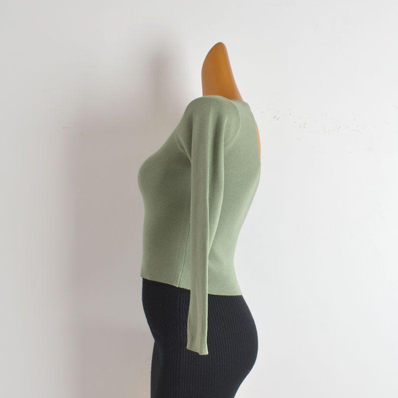 Pure Desire Style Sexy Round Neck Knitwear Women's Spring & Fall New Arrival Silm Stylish Open Back Cut Out Versatile Bottoming Top