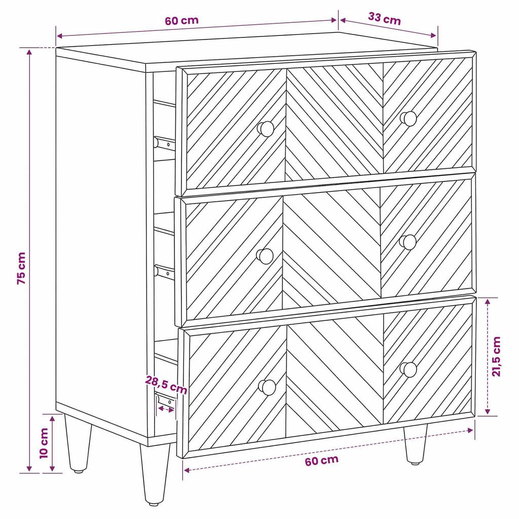 Storage Cabinet in Brown 60 x 33.5 x 75 cm Solid Mango Wood