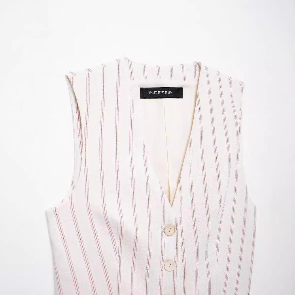 Autumn 2024 Women's European & American Style Striped Vest and Shorts Set