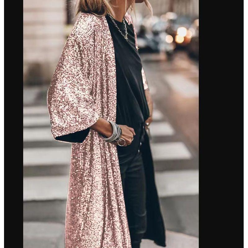 

Fashion Casual Coat Woman Fashion Casual Party Sequin Cardigan Outwear Women s Clothing Lotus root color L/XL
