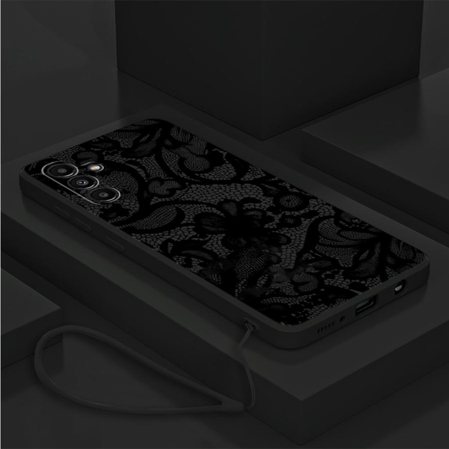 Phone Cover Case for Samsung Galaxy A22 A52 A34 A51 A13 A14 A15 A35 A11 A12 A24 A16 A36 A26 Black Lace Fashion