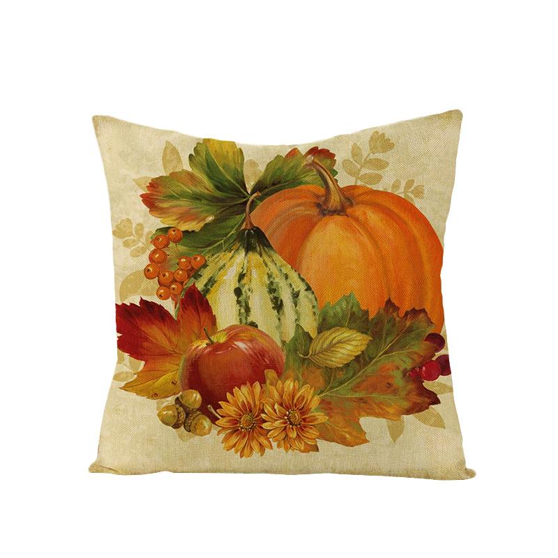 Thanksgiving Cushion Cover Pumpkin Print Harvest Polyester Cushion Cover Office Sofa Cushion Cover