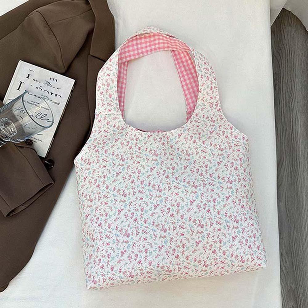 Contrast Color Double-sided Shoulder Pouch Lattice Tote Bag Casual Plaid Cloth Vest Pouch  Storage