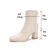 Full cowhide thin boots square head bare boots rear zipper autumn and winter velvet French thick high-heeled short boots women's single boots