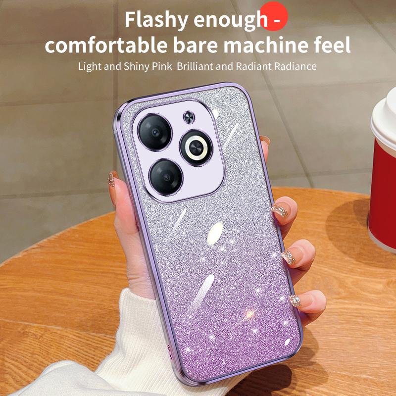 KEYSION Luxury Plating Glitter Phone Case forTECNO Spark Go 2024 20 20C Transparent Soft TPU Shockproof Cover for Tecno Pop 8