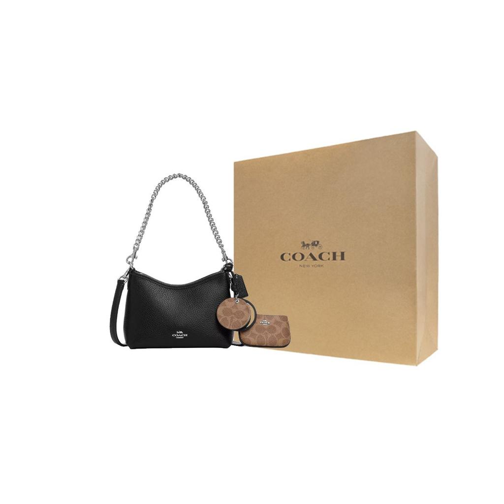 Coach Laurel 19 Metallic Logo Mirror Design Pebble Leather Crossbody Handbag Small Women Handbags Black CBI06-SVS3B