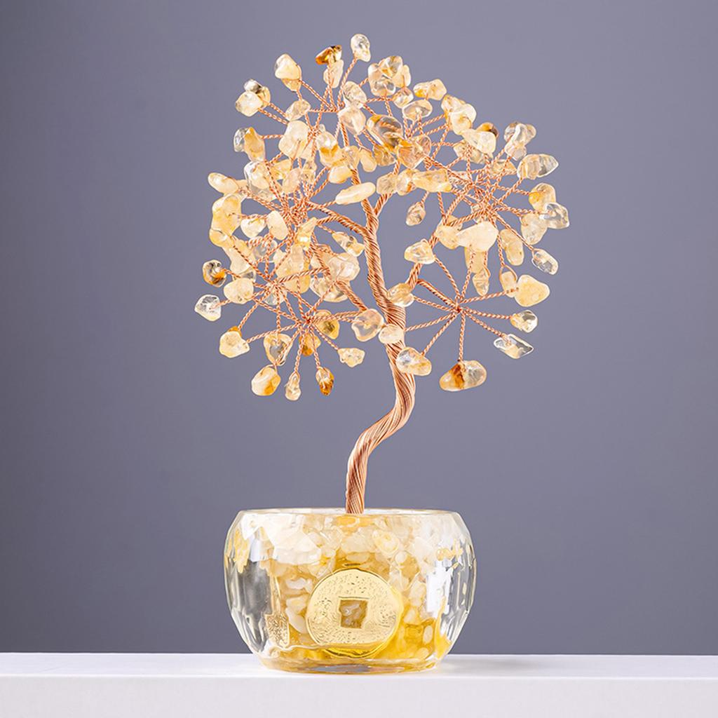 Multicolor Crystal Potted Tree Crystal Stone Wealth Tree Figurine for Positive Energy and Fortune Wealth Success
