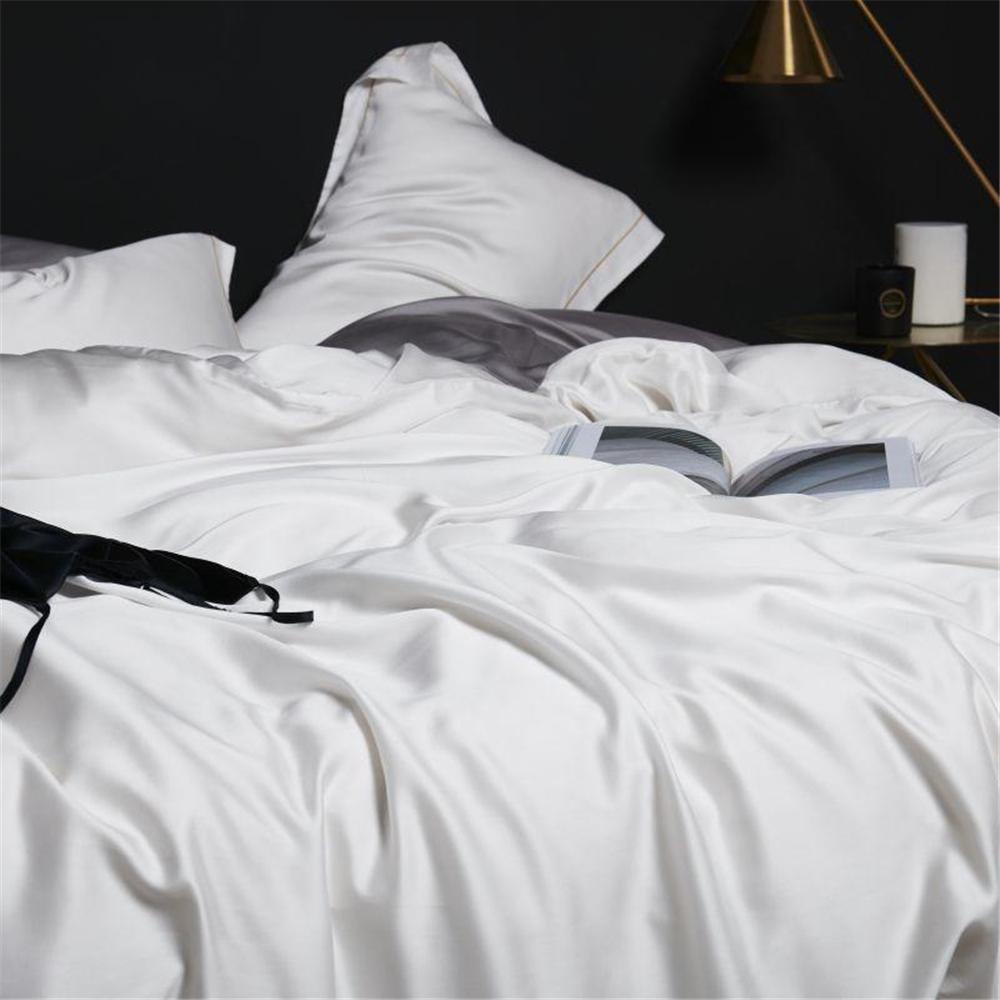 Liv-Esthete Pure White 100% Silk Bedding Set Healthy Silky Luxury Queen King Duvet Cover Flat Sheet Pillowcase Bed Linen Set