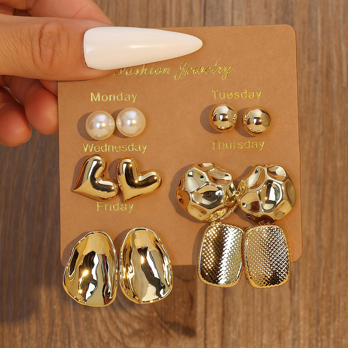 6pcs Trendy C-Shaped Water Drop Bean Earrings: European & American Creative Fashion