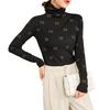 Women's 2024 Autumn/Winter High-Collar Slim-Fit Wool & Silk Sweater with Diamond Pattern