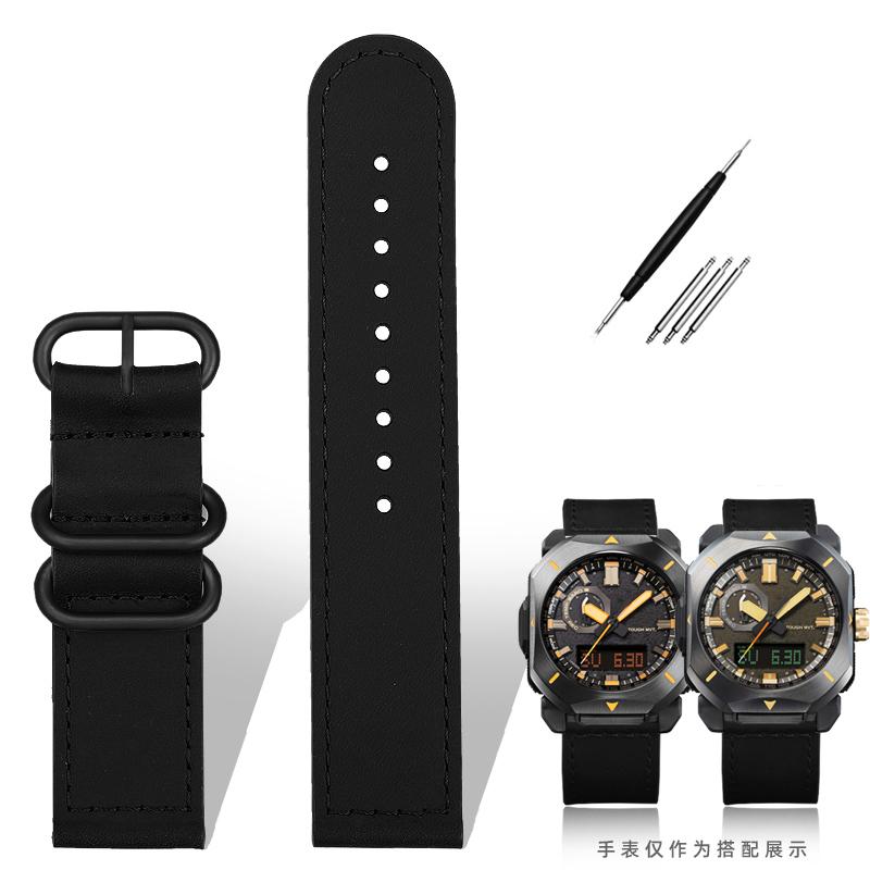 Für Casio Uhrenarmband PRW6900Y/6800 Lederarmband PRW-60Y/50Y Retro Vintage Rindsleder Armband Uhrenarmband Schwarz Braun 23mm