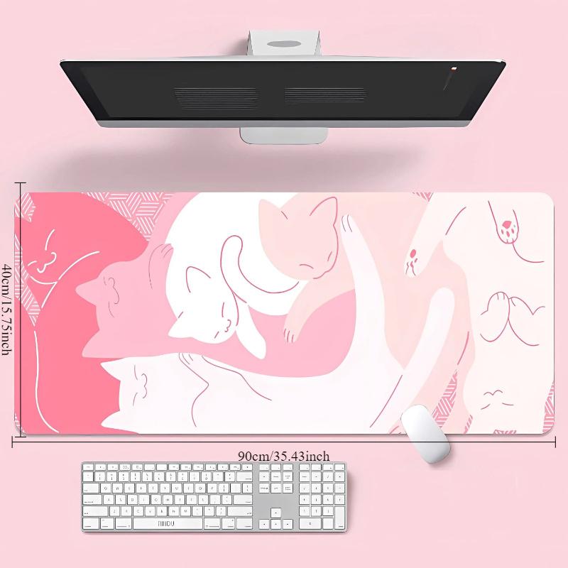 Tappetino Mouse Grande Gatto Rosa Kawaii, Tappetino Mouse da Gioco Carino, Accessori da Scrivania Rosa Antiscivolo, Molto Adatto per Giocatori e Uso in Ufficio