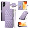 For iPhone 17 Case Rhombus Stitching Wallet Stand Leather Phone Cover with Long/Short Strap