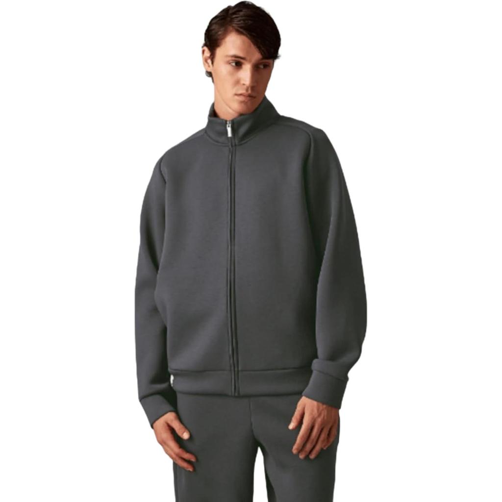 Calvin Klein Solid Color Comfortable High Neck Raglan Long Sleeve Jacket Men jackets Asphalt 40EM216-BAC