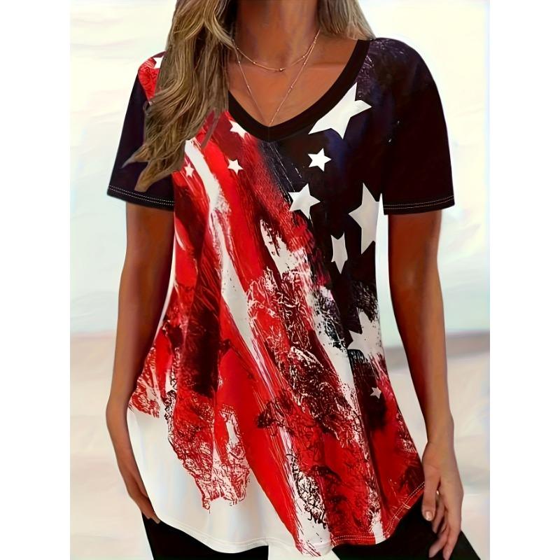 European and American new style printed V-neck T-shirt 4XL
