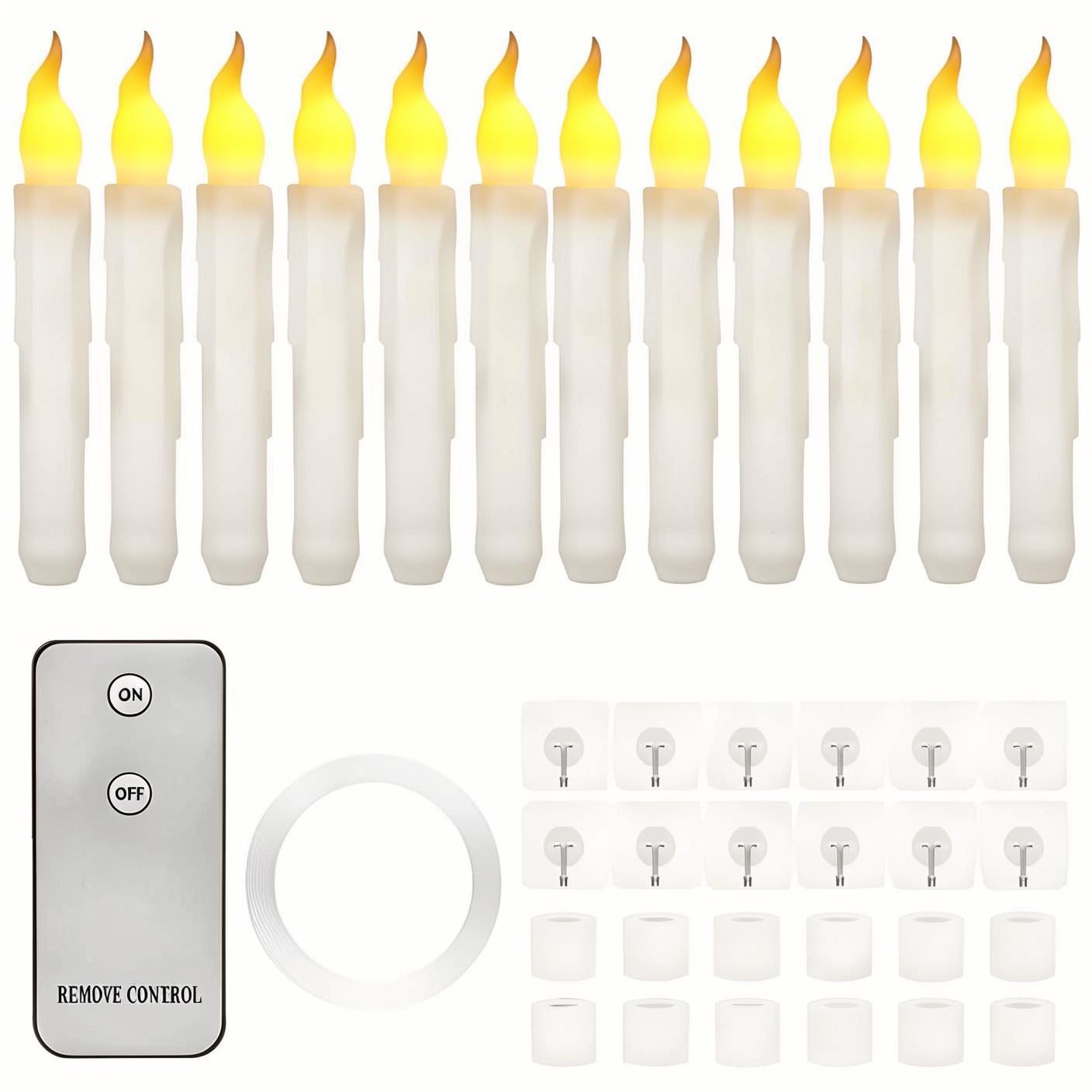 

Плавающие светодиодные свечи, беспламенные конические свечи с дистанционным управлением, мерцающая подвесная электронная свеча для украшения рождественской елки на Хэллоуин