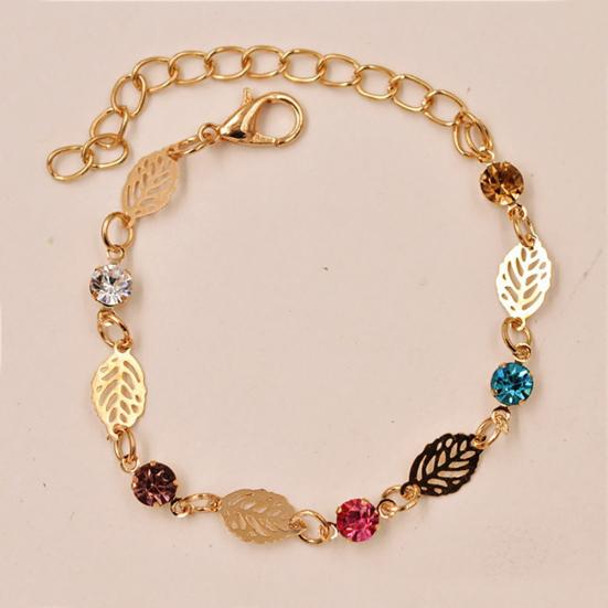 Frauen Hohl Blatt Pflanzen Muster Strass Armband Schmuck Dekor