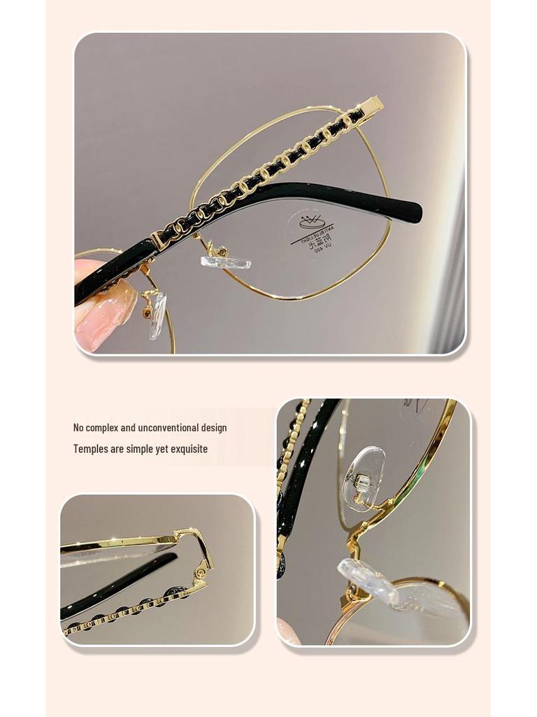 Trendy Women's Anti-Blue Light Metal Frame Glasses - Large, Fashionable, Plain Face Style