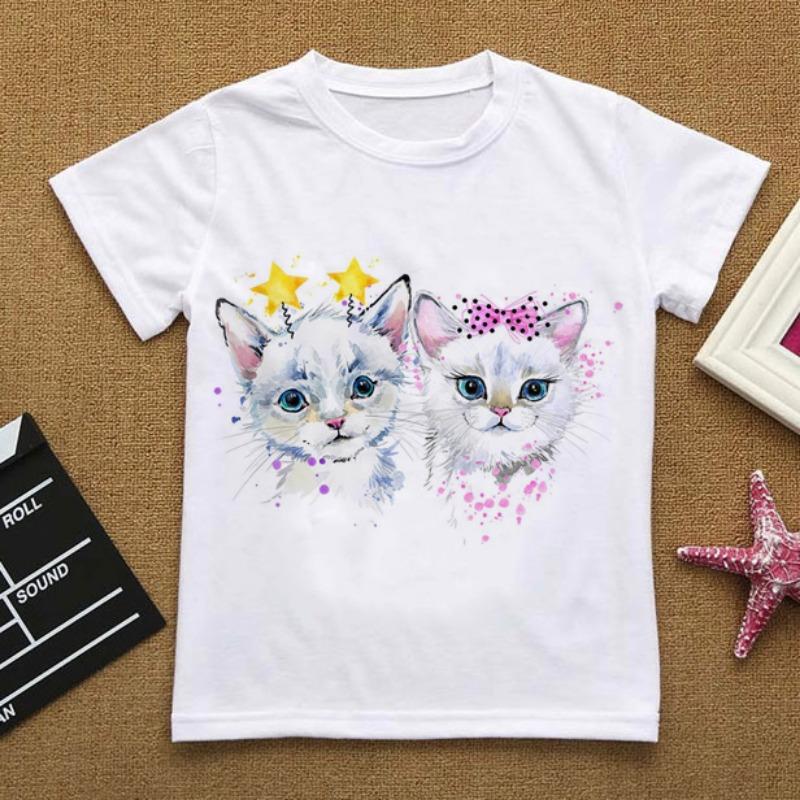 Flowers Summer Clothes Love You Cat CartoonsTShirt Baby Things For Girls Clothes For Boy T Shirt Kids Boy White Short Sleeve Top
