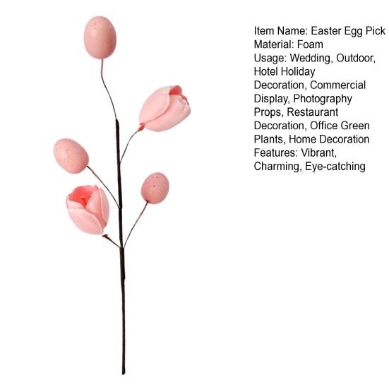 Easter Eggs Picks Spring Artificial Tulip Flower Stem with Eggs Floral Arrangement for Home Vase Filler Table Centerpiece
