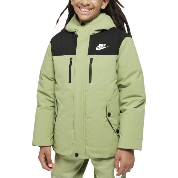 Nike Down Jacket Hooded Warm Water Resistant Kids Jackets Oil-Green HQ7165-386