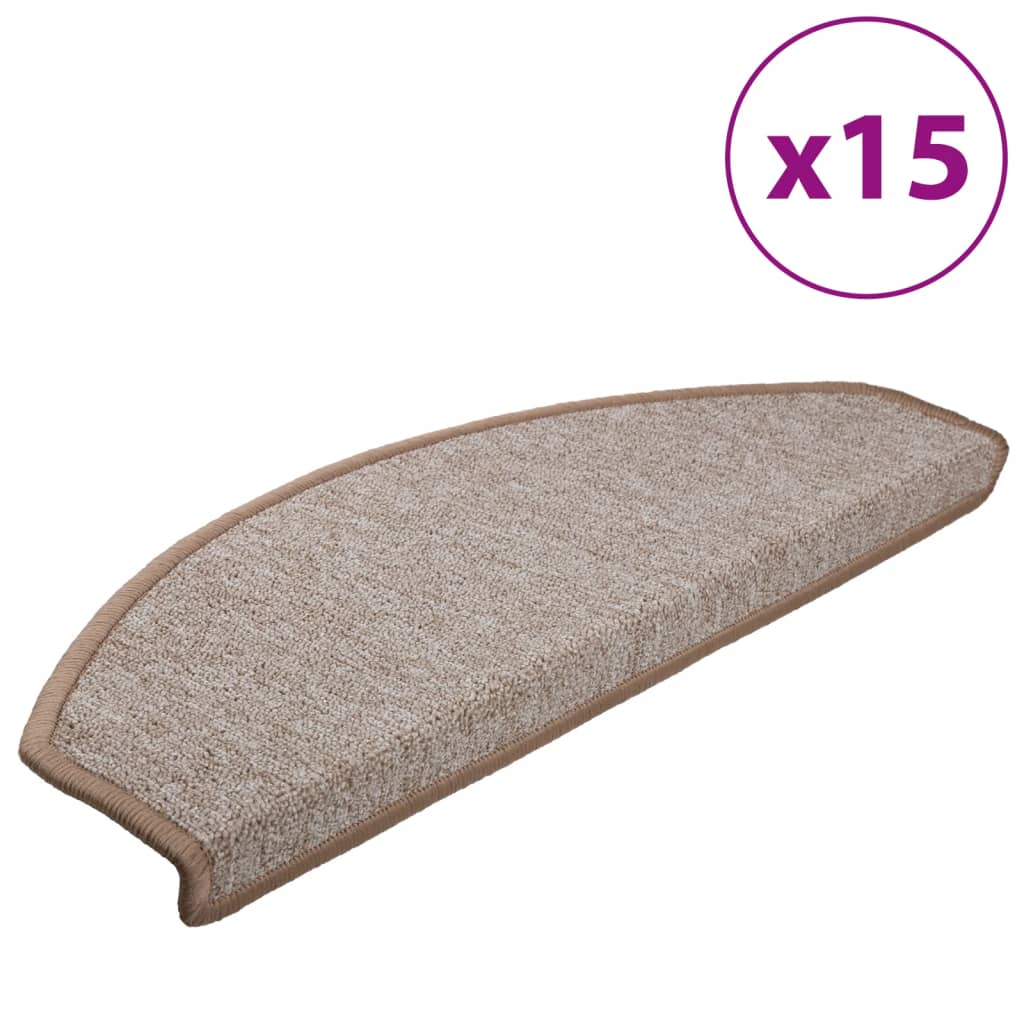 Vidaxl Maty Na Schody 15 Szt. 65X24X4 Cm Jasnobrązowe, Półokrągłe, Duże