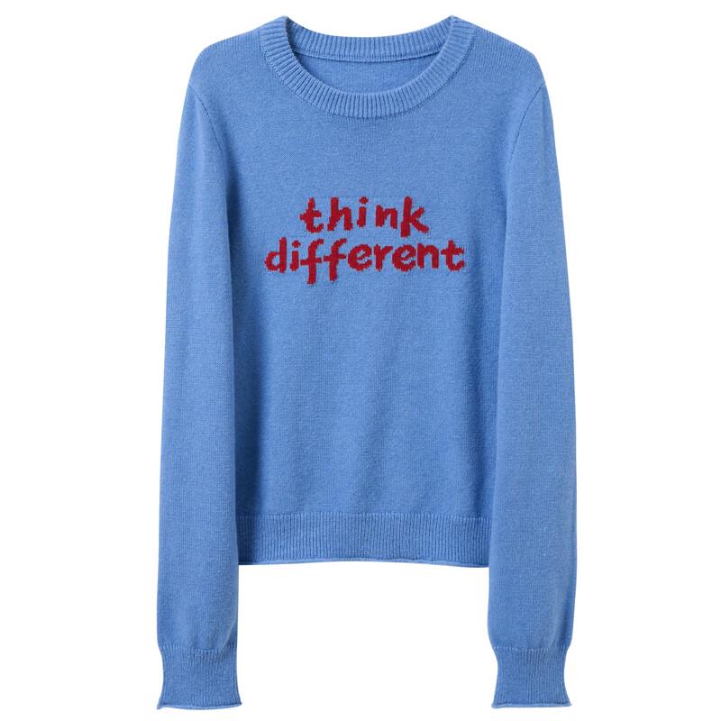 Sancai Contrast Letter Round Neck Knitted Sweater