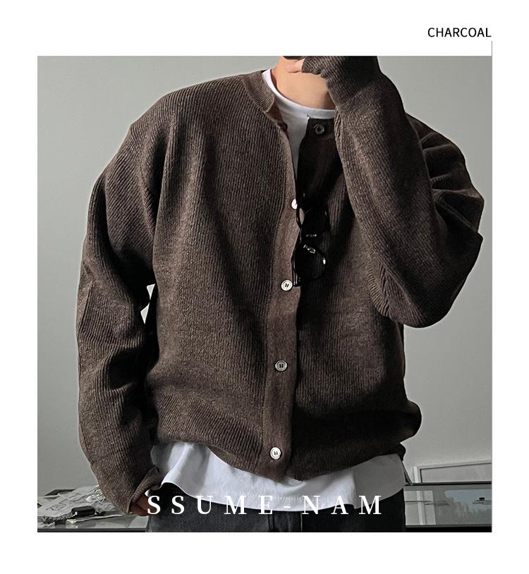 Men's High-End Woolen Cardigan - Round Neck, Autumn/Winter Casual Knitwear