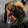 Men's Spring And Autumn Personality Retro Animal Wolf 3d Printed Round Neck Long Sleeve T-Shirt Casual Loose Breathable Jumper