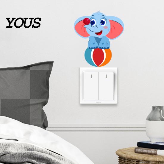 Protective Socket Panels for Toddlers Cute Elephant Switch Sticker, Decorative PVC Waterproof Light Decal, Cover Sunproof Window Glass Stickers