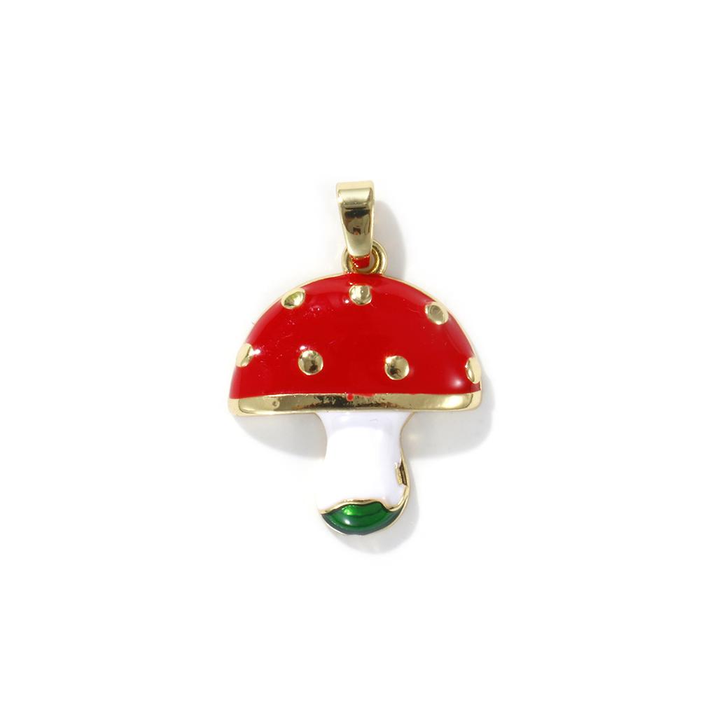 2 PCs Brass Charm Pendant 18K Real Gold Plated Red Mushroom Enamel Pendants For Necklace Bracalet Jewelry Making Findings