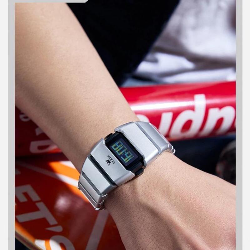 Fashionable Trendy Men's Stopwatch Luminous Digital Quartz Watches Personalized Distinctive Wine Barrel Shaped Intelligent Electronic Digital Watch