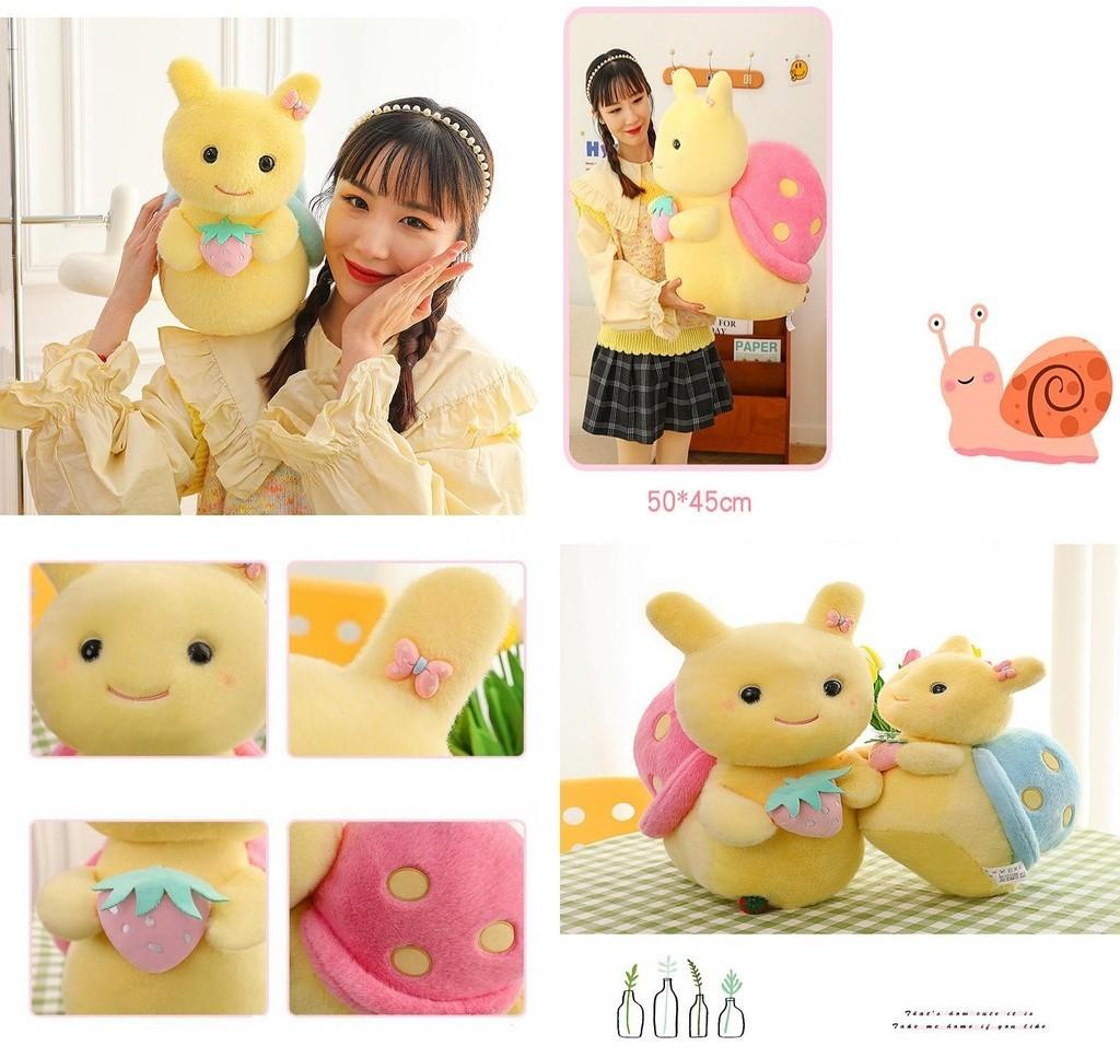 Cute Snail Strawberry Plush Toy Stuffed Animal Cartoon Bear Pp Cotton Long Plush Pink Blue Kids Pillow Birthday Gift 22cm