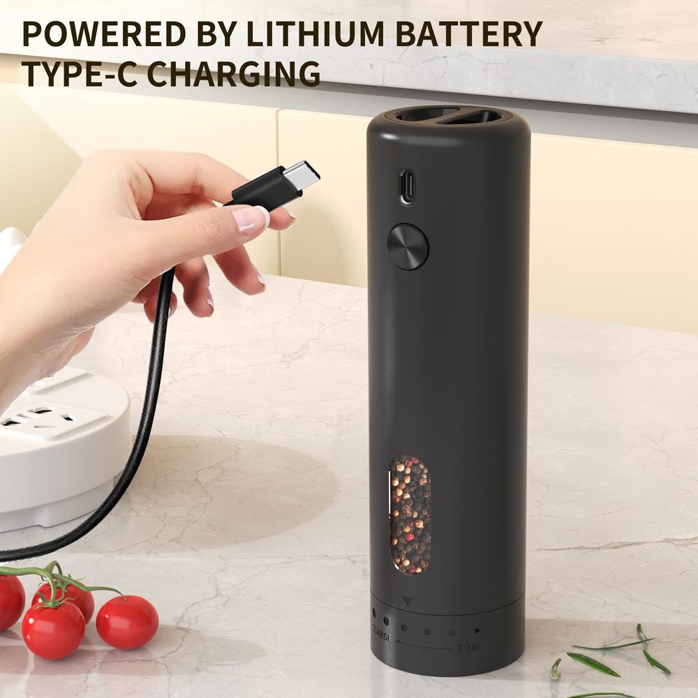 New Upgraded Electric Pepper Grinder External Adjustable Salt and Pepper Grinder Set USB Rechargeable Automatic Refillable Mills