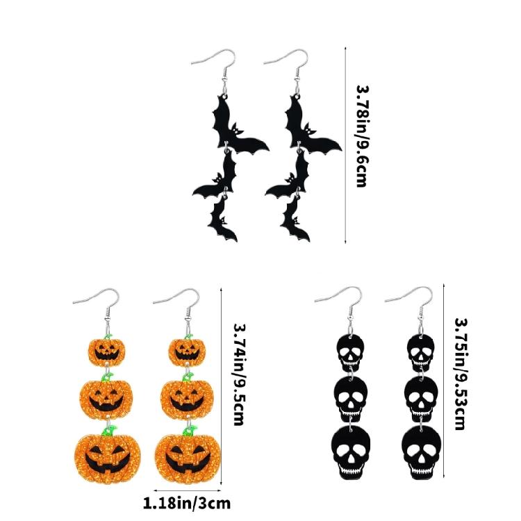 Layered Skull Bat Earrings Lightweight Acrylic Halloween Ear Pendant Jewelry For Women Spooky Costume Accessories