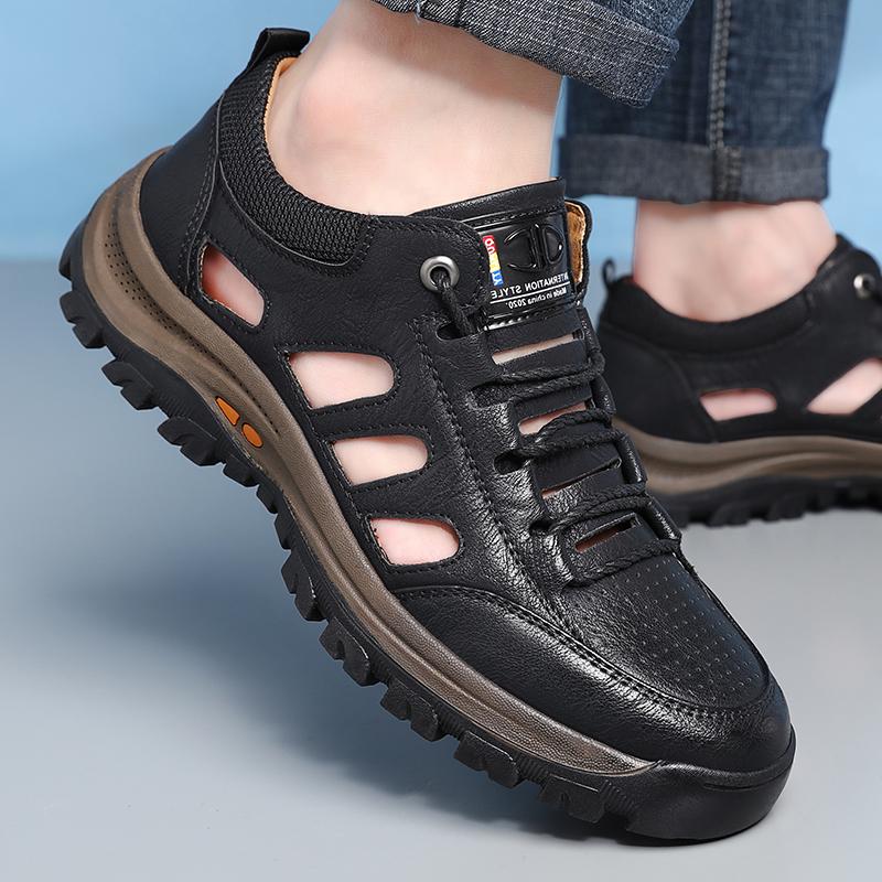 Summer Men Casual Shoes Fashion Leather Breathable Sandals Outdoor Hiking Sneakers High Quality Lace-up Sport Shoes for Men Shoe