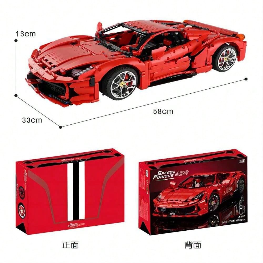 Non-Toxic 3380Pcs Red Supercar Building Blocks Assembled Model Children'S Car Assembled Toys Children Birthday Gift Christmas Gift