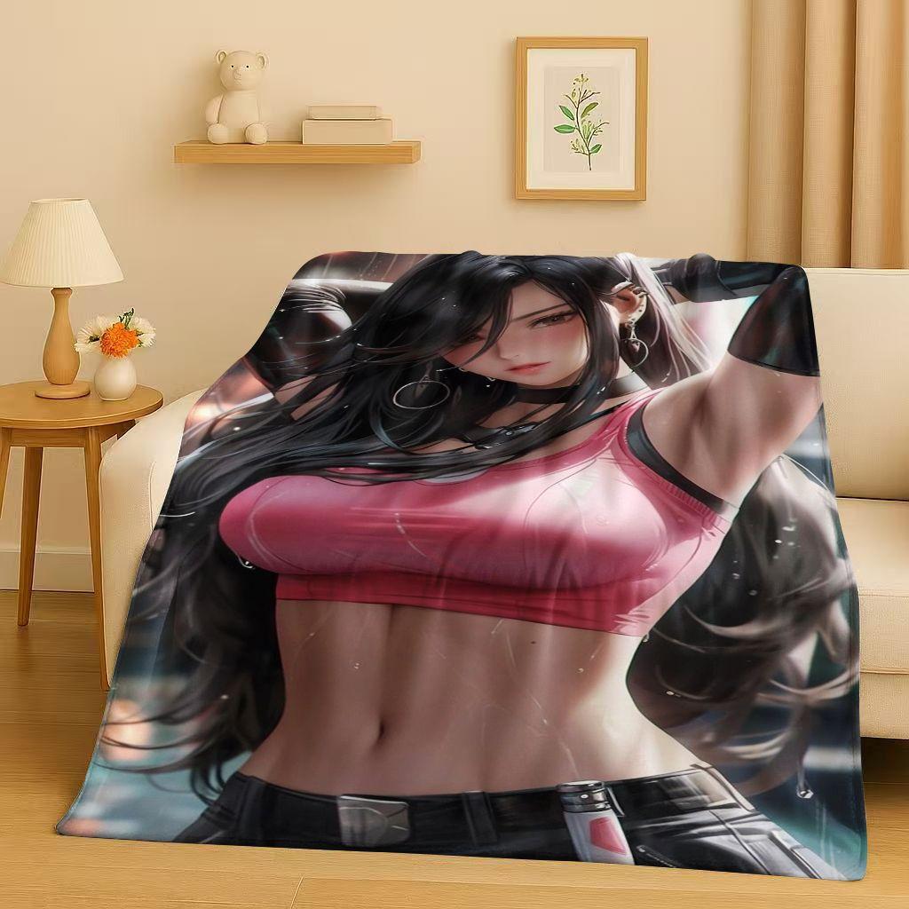 HD Tifa Aerith Sexy Lace Girl Cartoon Flannel Blanket,Ultra Soft Warm Plush Throw for Home Bedroom Bed Sofa Cover Picnic Kids