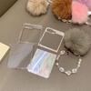 Aurora Gradient Hairball Bracelet Case for Samsung Galaxy Z Flip 6 5 4 3 flip6 Furry Wrist Chain Laser Colorful Shockproof Cover